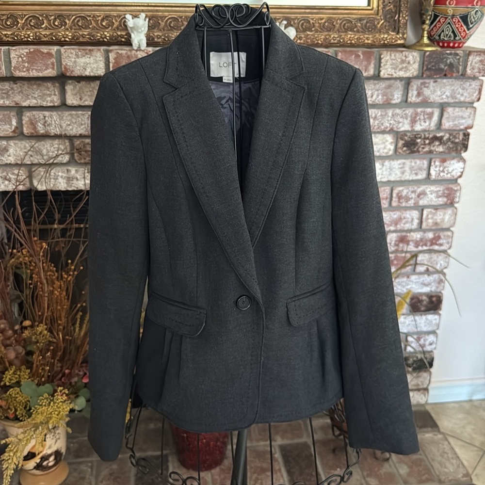 Ann Taylor Loft Women’s Grey Petite Peplum Blazer Sz 4P